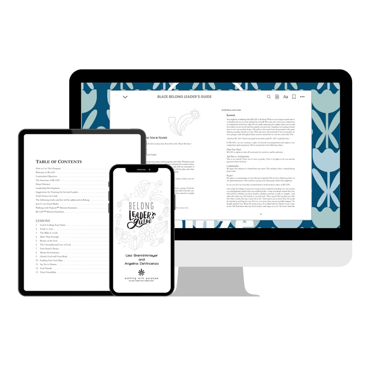 BLAZE Belong Leader's Guide in e-book format on mobile phone, iPad and computer monitor