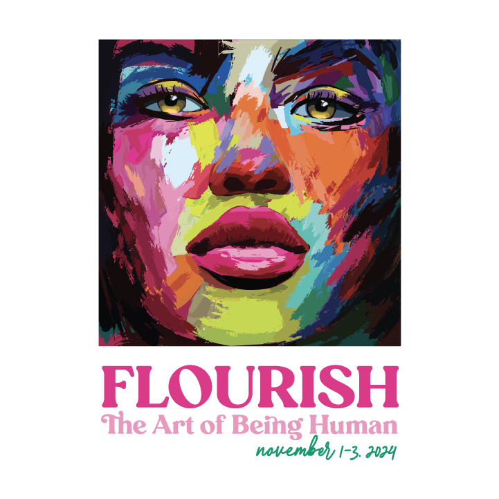 Flourish 2024 logo with colored face