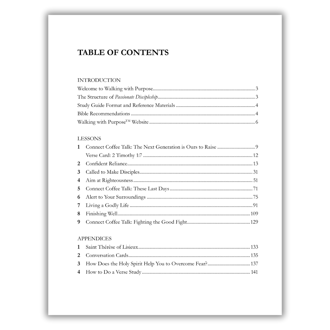 Passionate Discipleship Bible Study table of contents