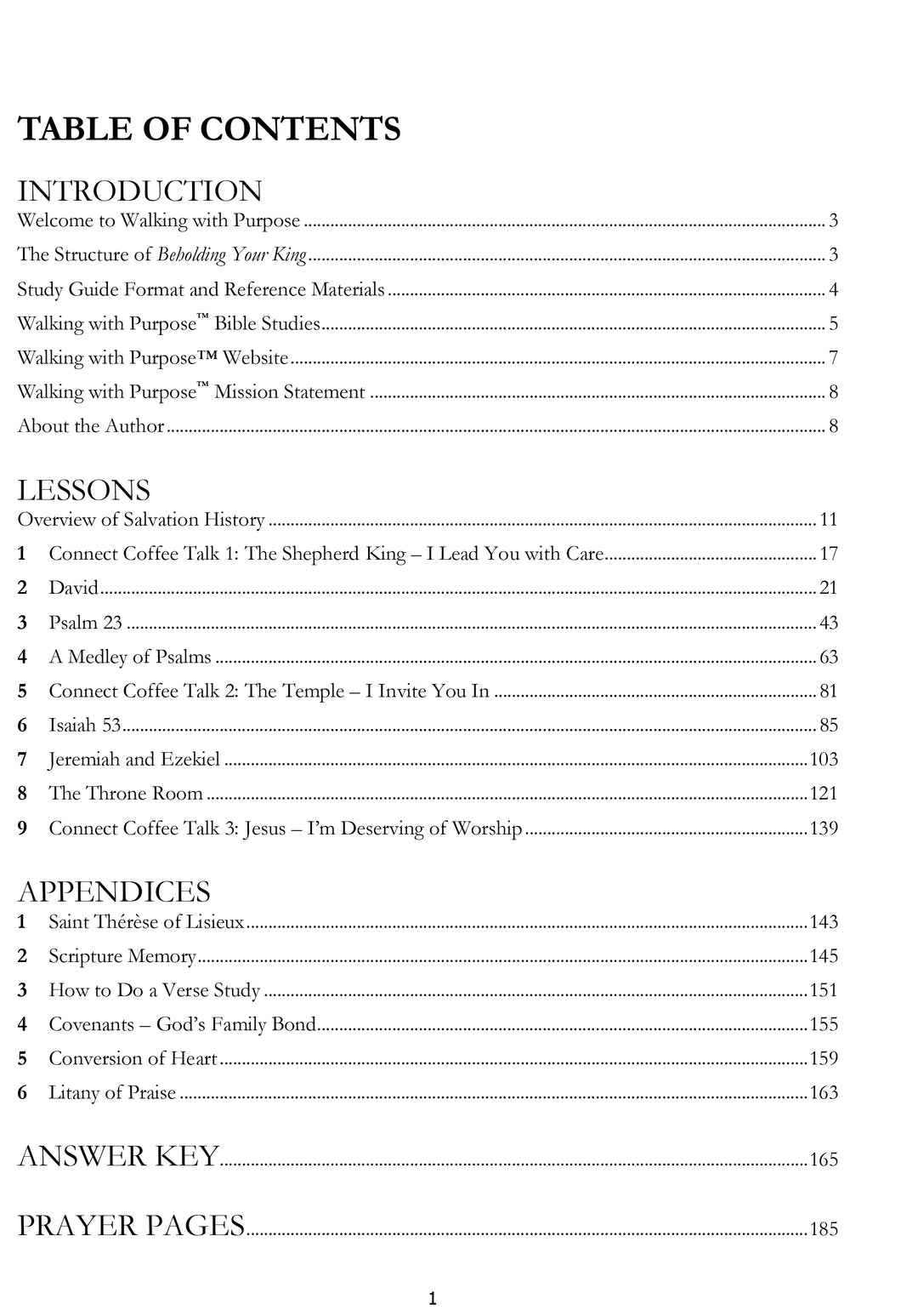 Beholding Your King table of contents