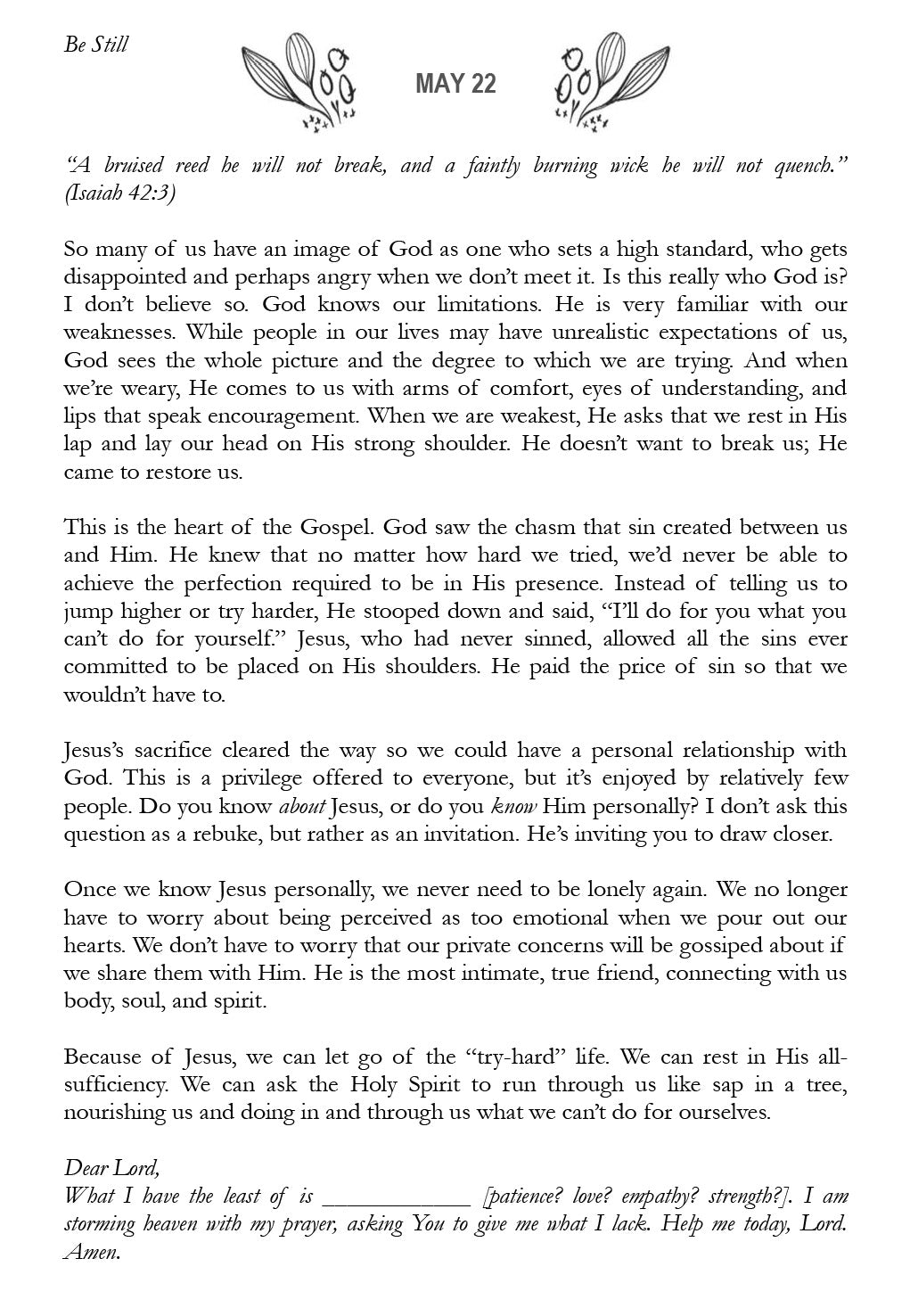 one day devotion from Be Still