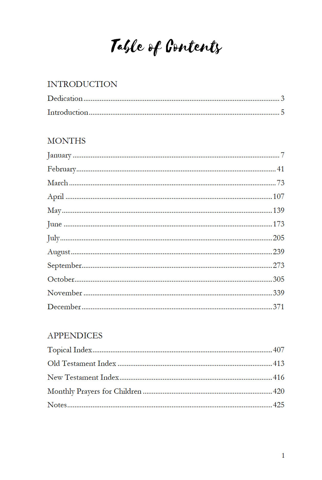 Be Still 365-Day Devotional to Quiet Your Heart table of contents