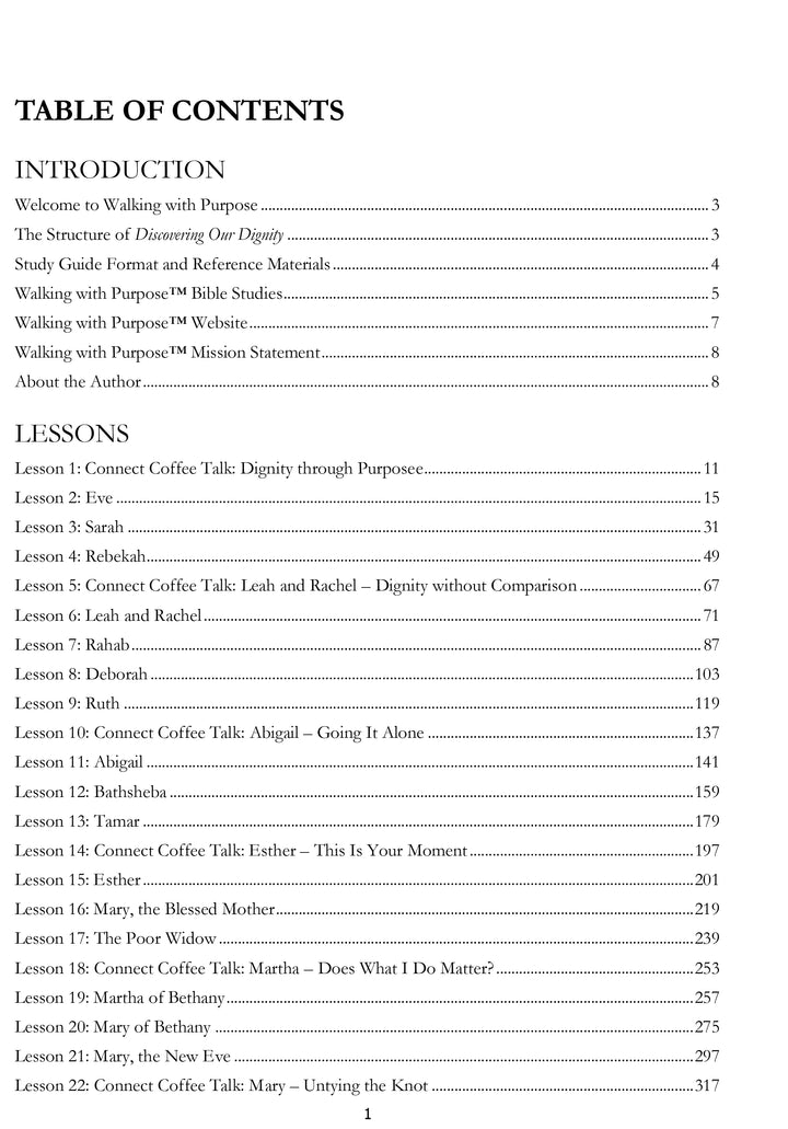 Discovering our Dignity table of contents