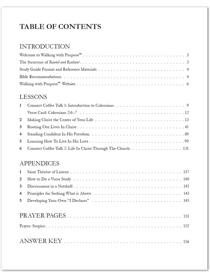 Rooted and Radiant Bible study table of contents
