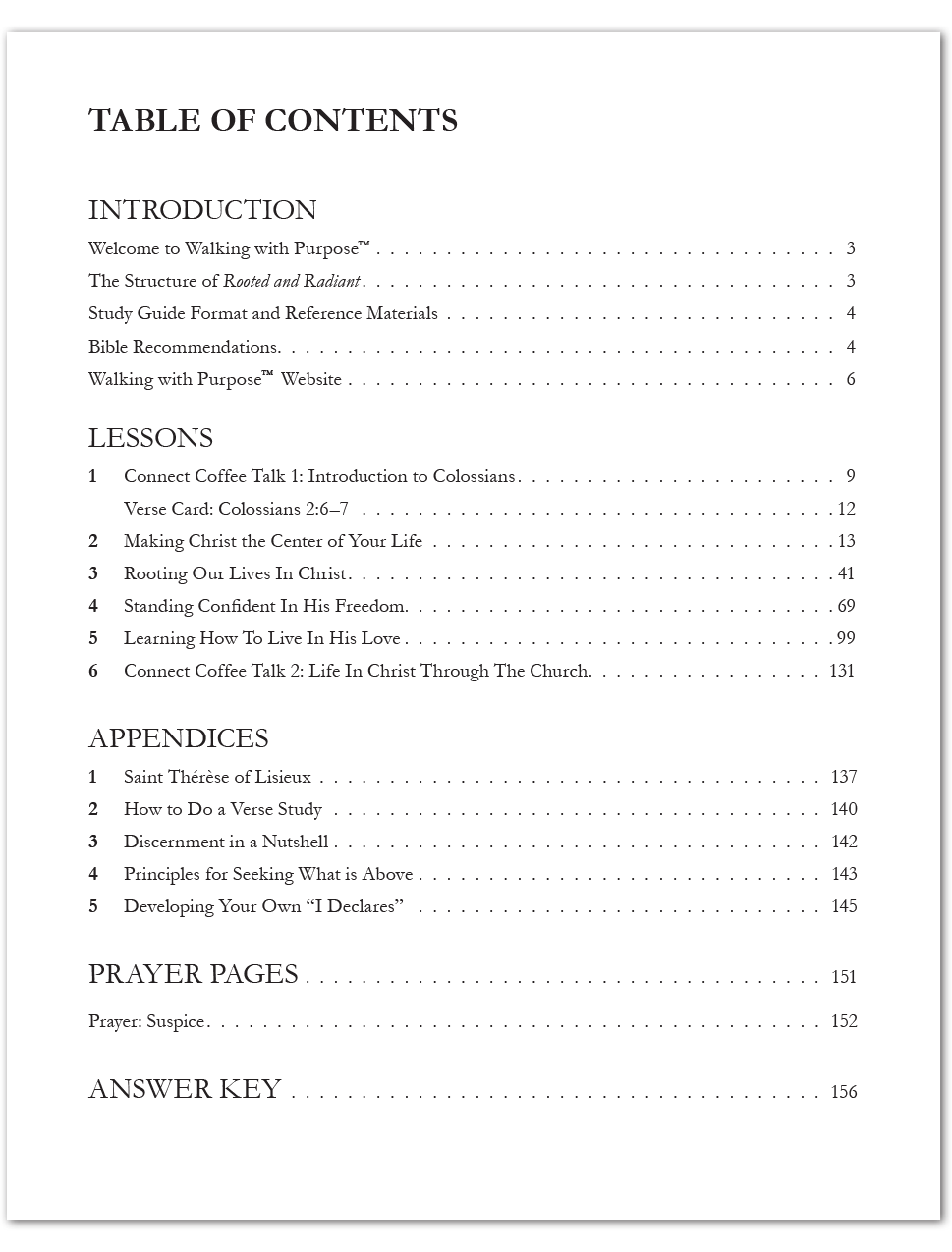 Rooted and Radiant Bible study table of contents
