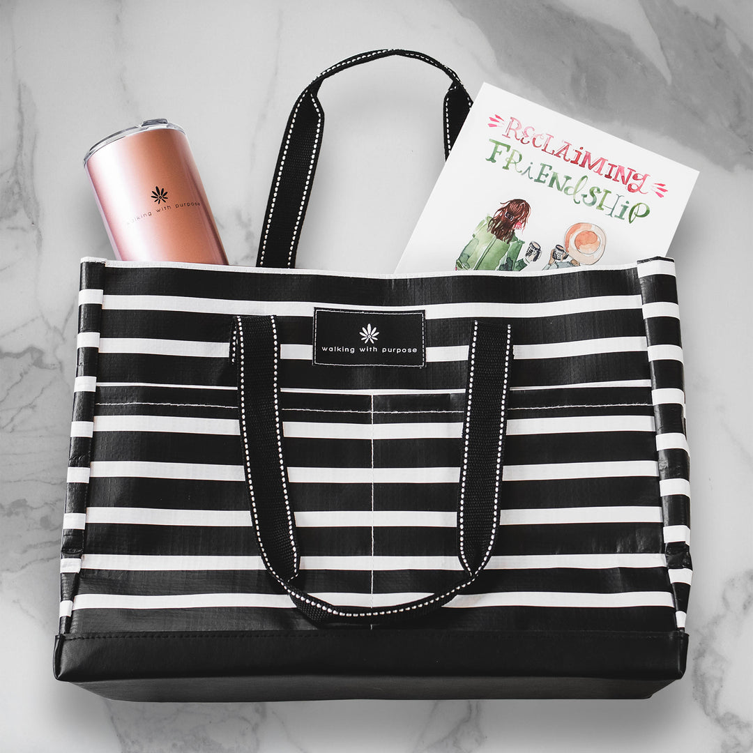 contents inside WWP SCOUT Large Book Tote with Zip-top and Pockets