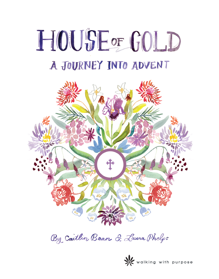 House of gold A Journey into Advent book cover with flowers and Eucharist host in center.