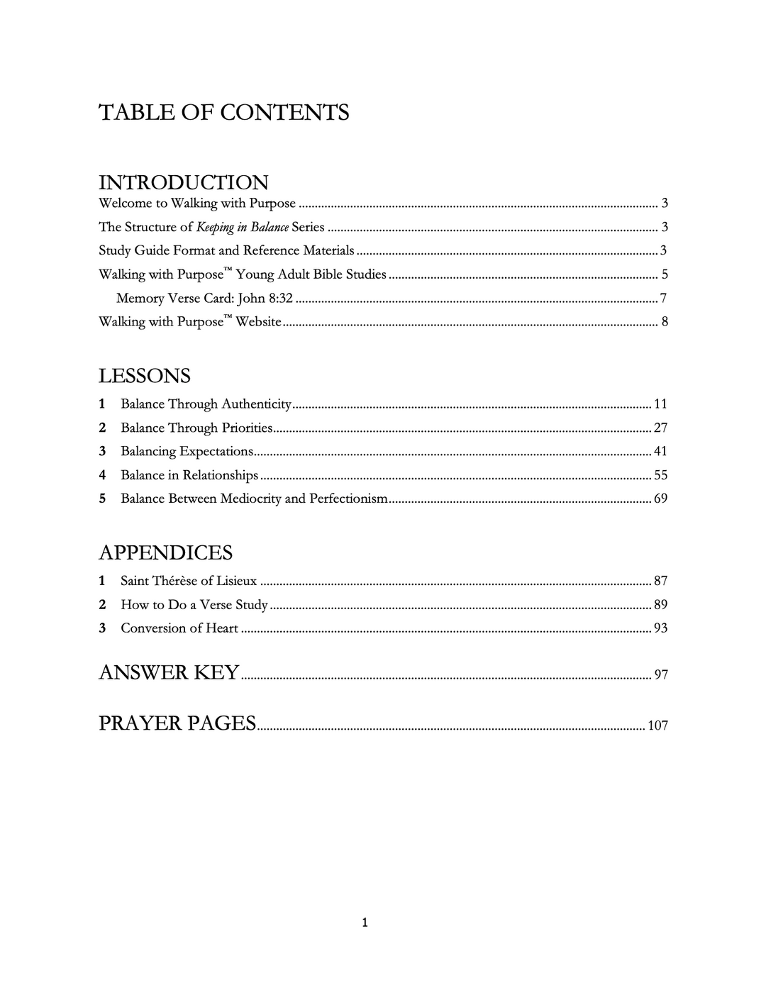 Harmony table of contents