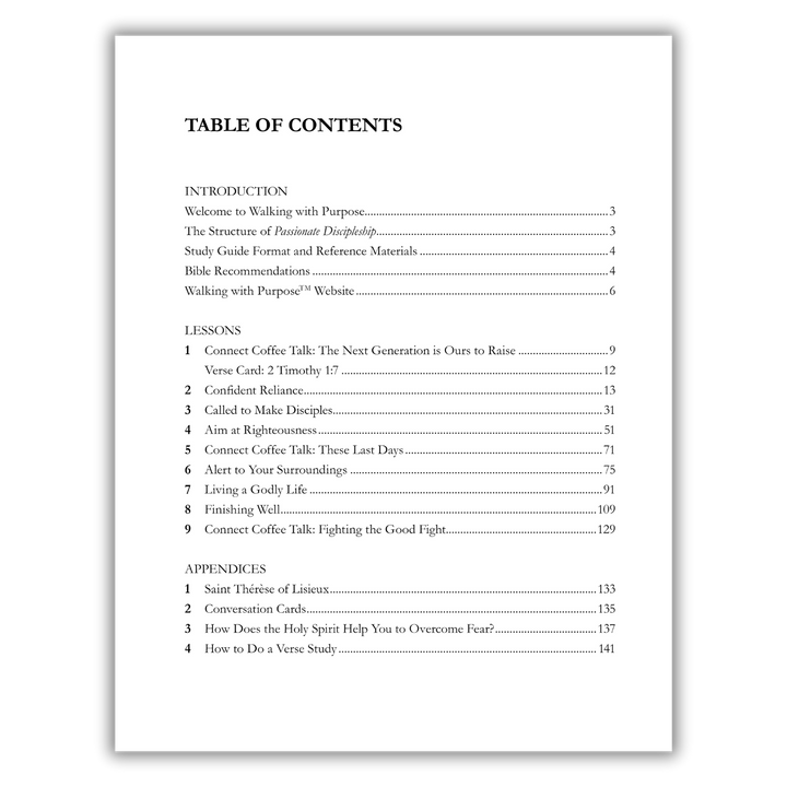 Passionate Discipleship Bible Study table of contents
