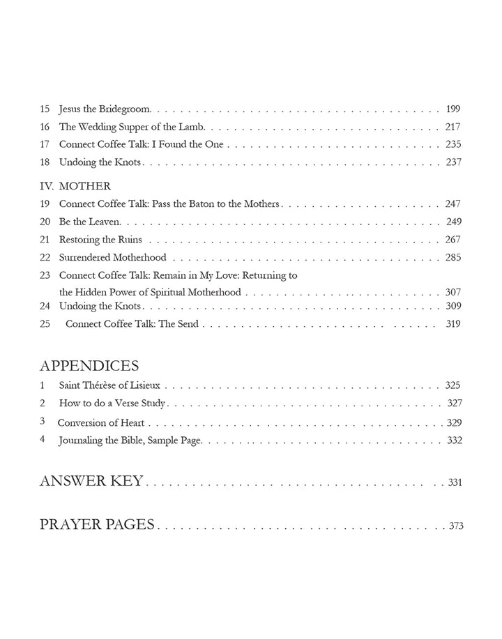 Table of contents for Spiritual Motherhood page 2 on a white background