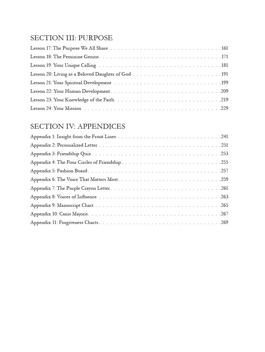 Sisters of Strength mentoring program for high school girls table of contents page 2