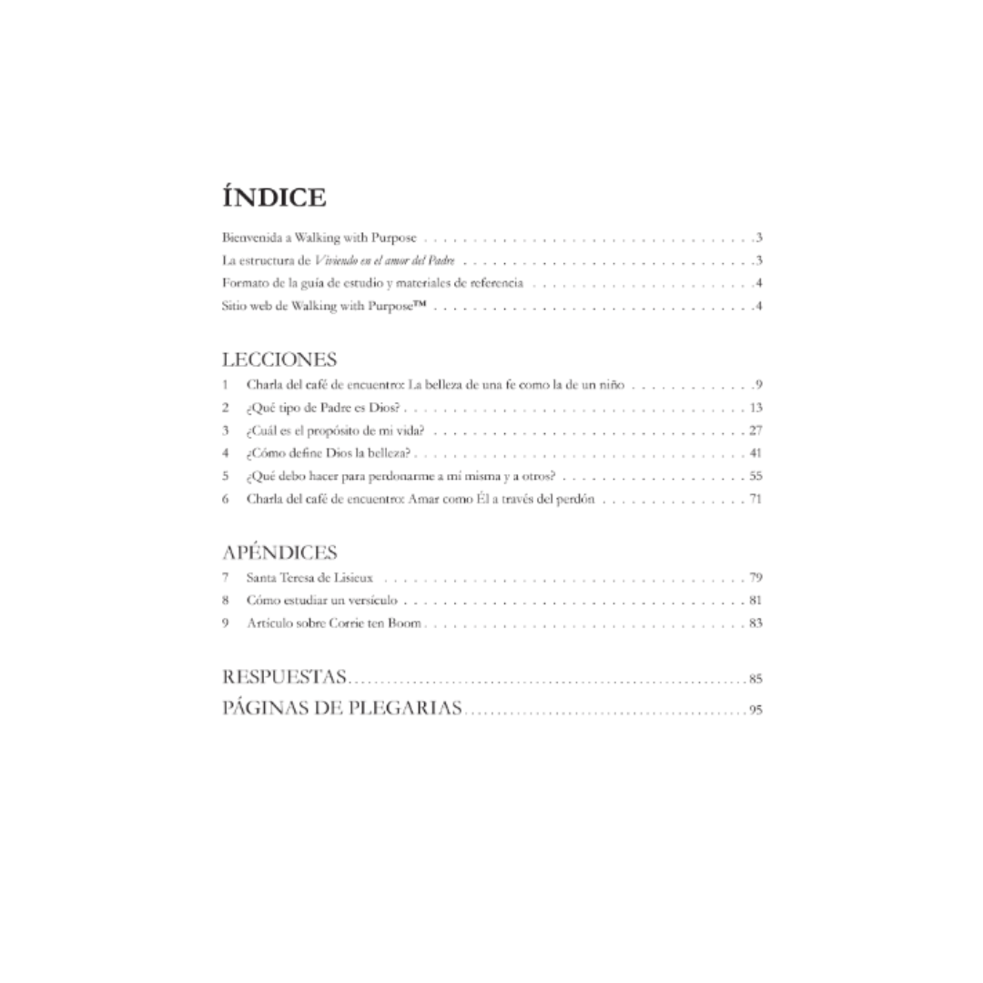Viviendo en el amor del Padre table of contents
