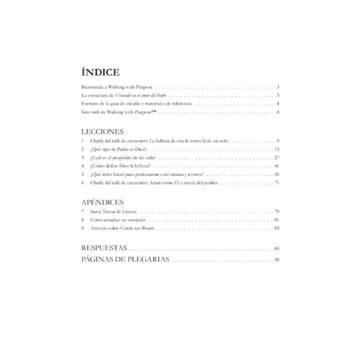 Viviendo en el amor del Padre table of contents