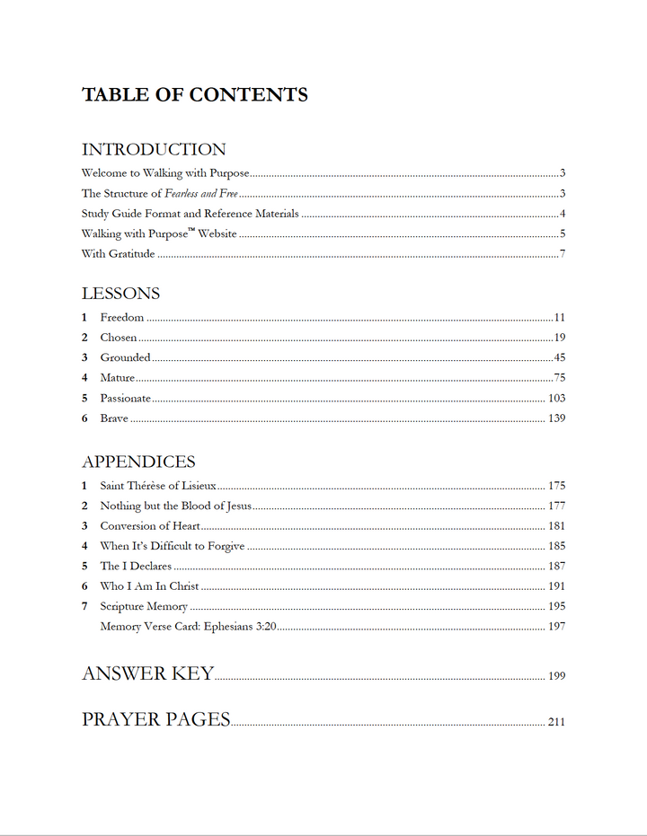 Fearless and Free table of contents