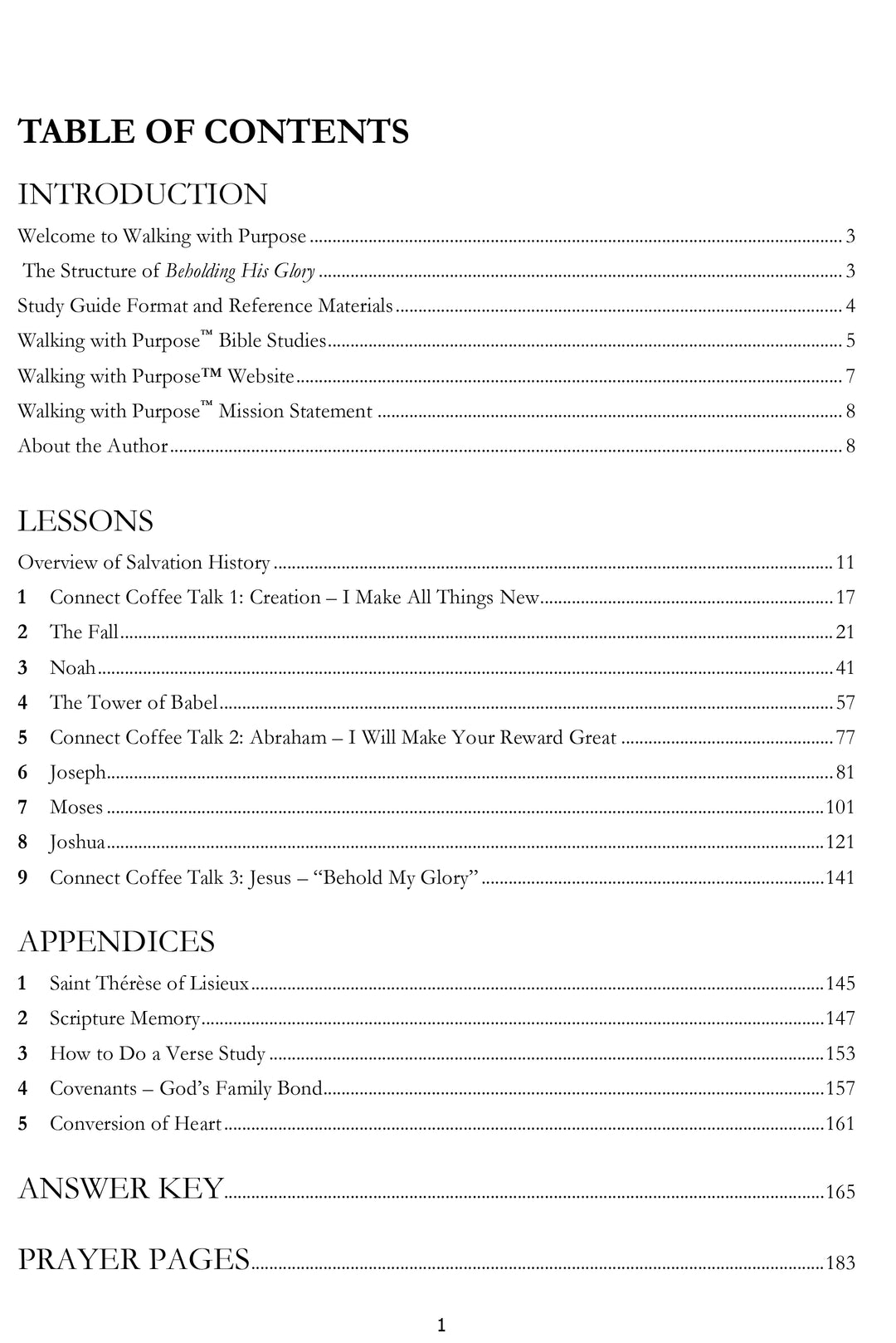Beholding His Glory Table of Contents