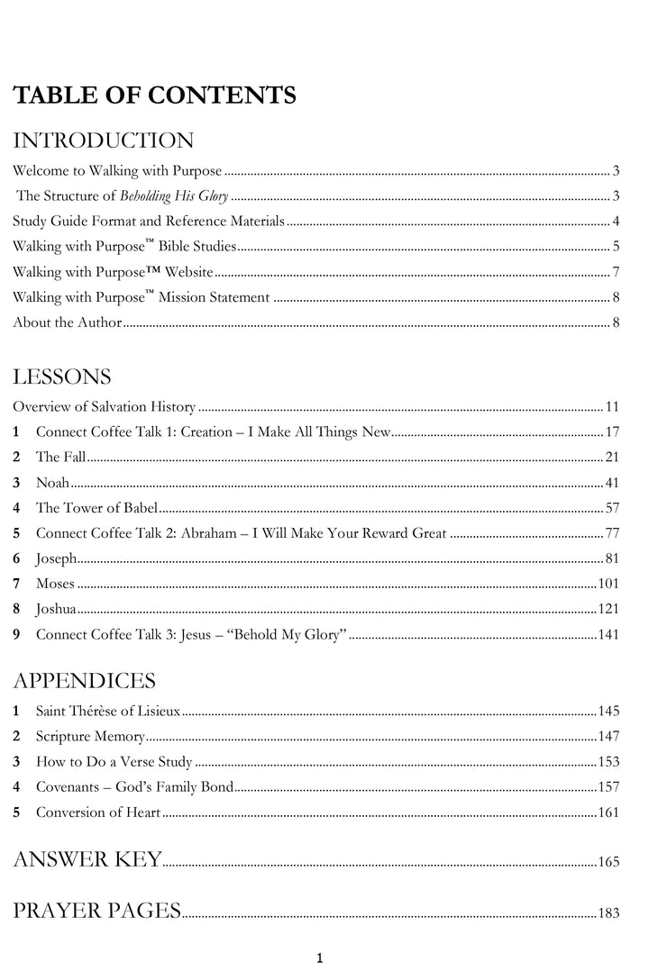 Beholding His Glory Table of Contents