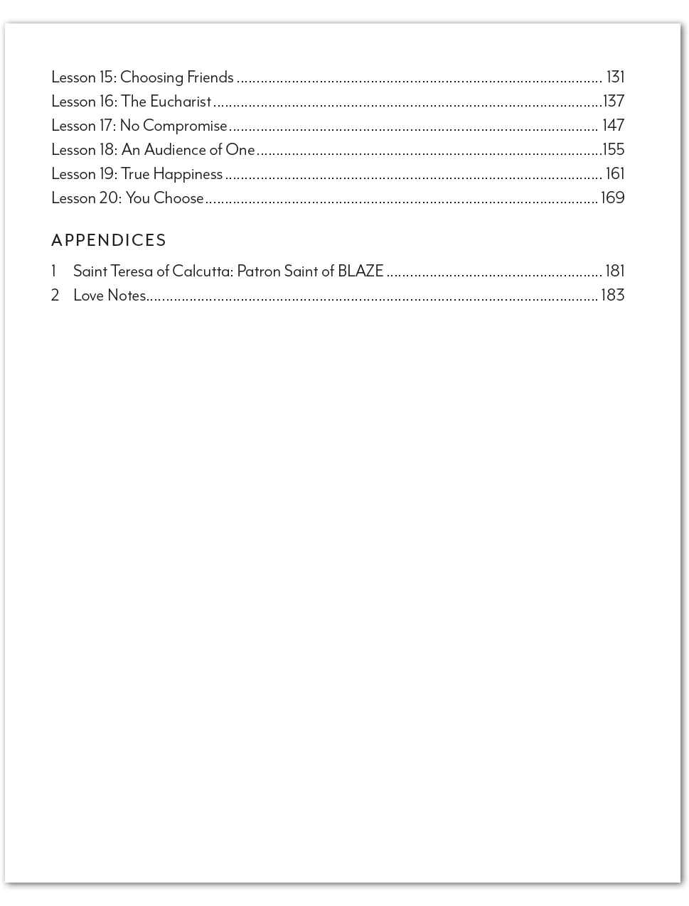 BLAZE Masterpiece leaders guide table of contents page 2