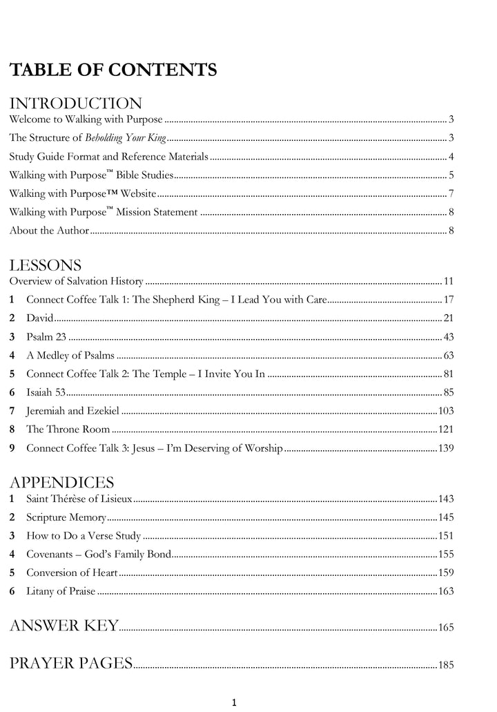 Beholding Your King table of contents