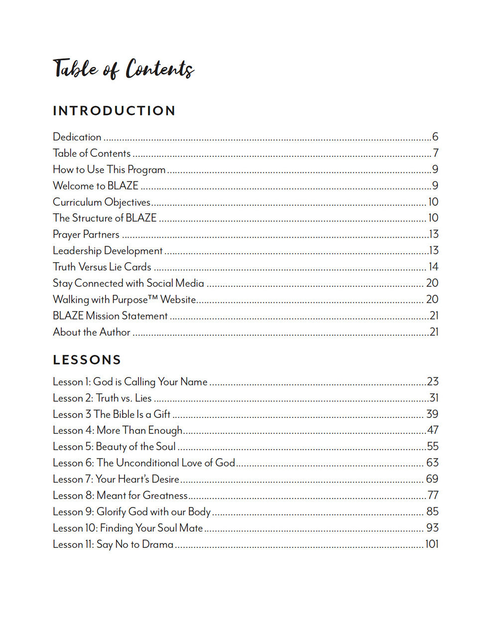 BLAZE Belong Leader's Guide table of contents page 1