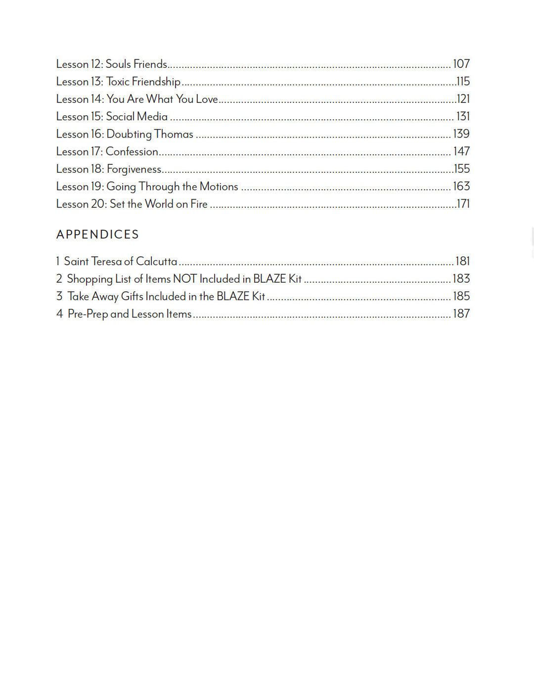 BLAZE Belong Leader's Guide table of contents page 2