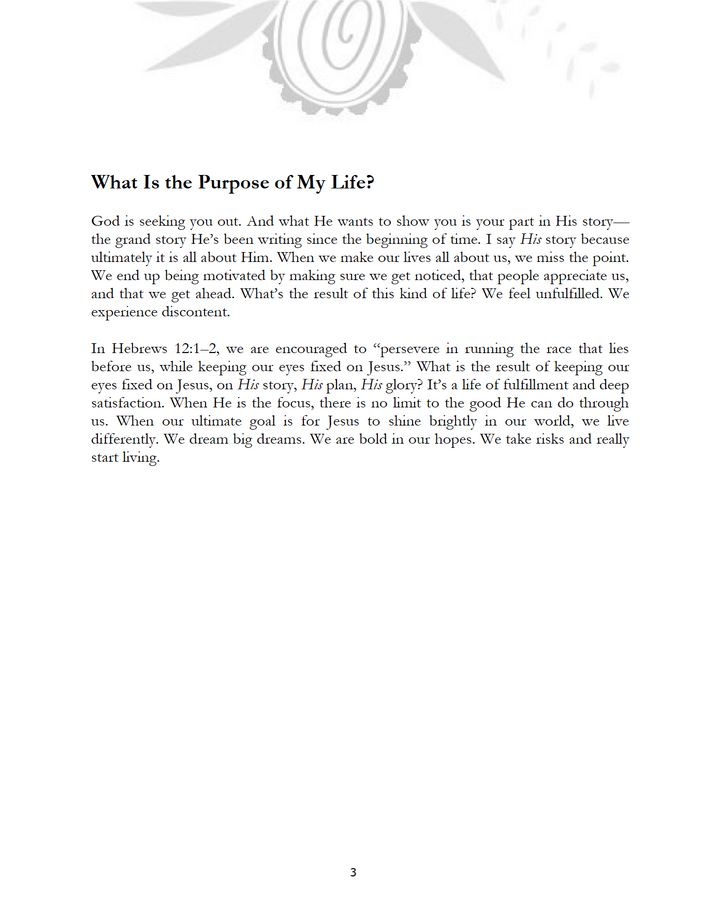 what is the purpose of my life page from Discovering My Purpose Bible Study