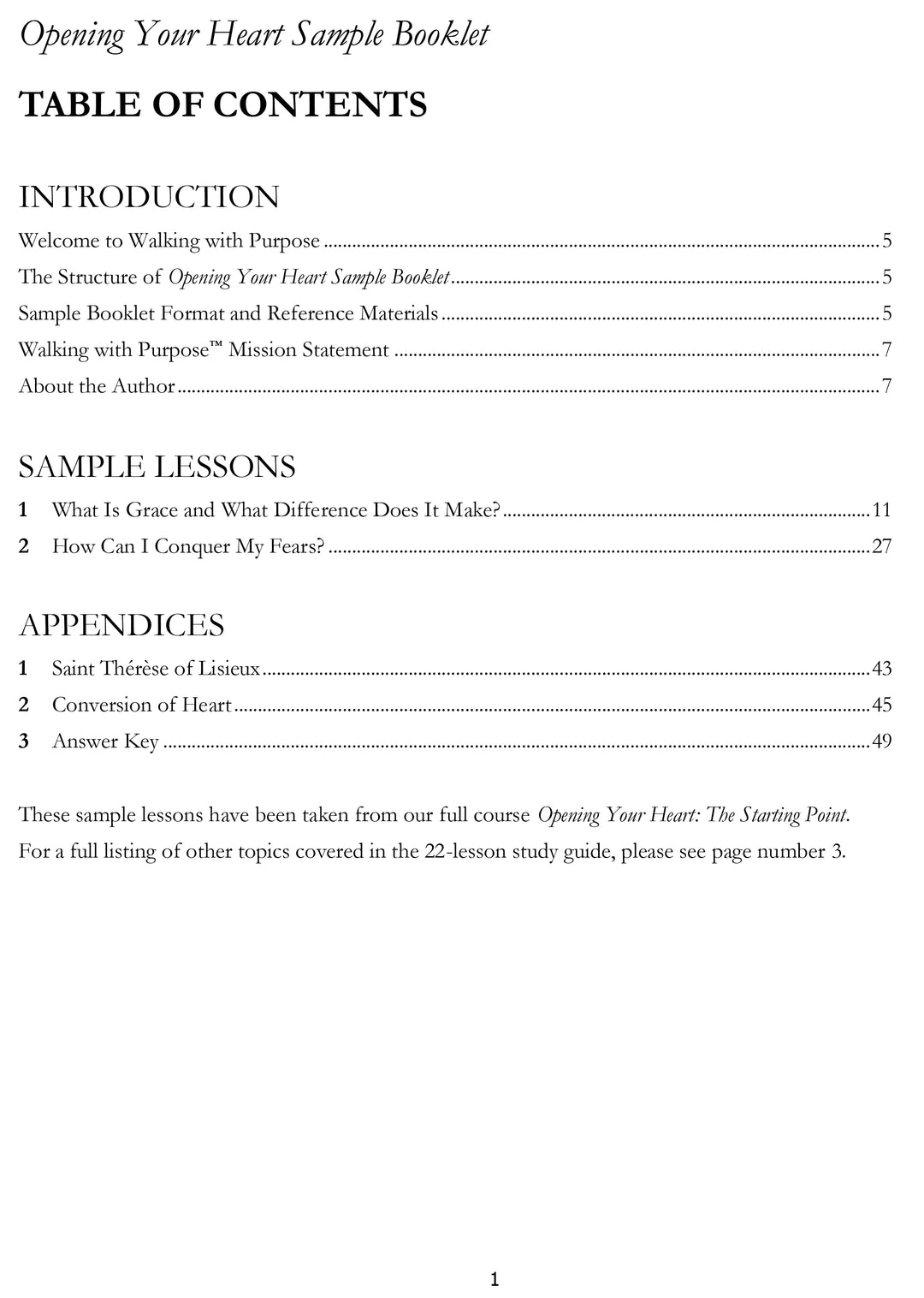 Opening Your Heart Sample e-Book table of contents