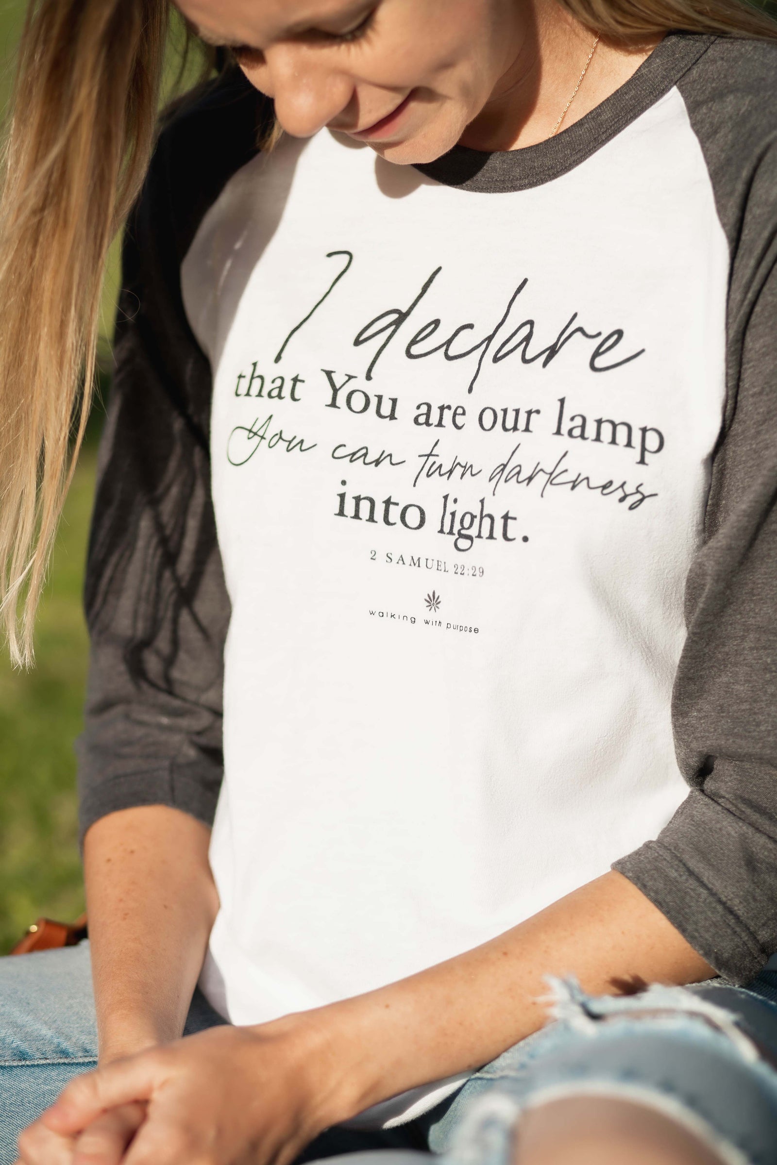 I Declare baseball t-shirt on model