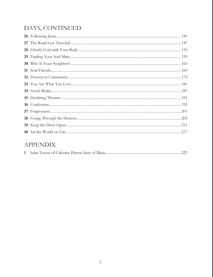Between You and Me table of contents page 2